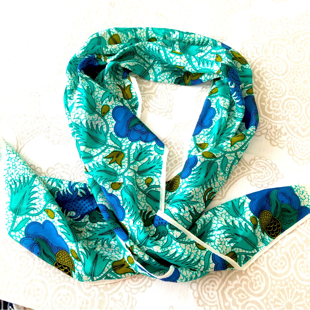 Vintage Honey Blue Green Floral 100 Silk Scarf Vintage Honey Blue Green Floral 100 Silk Scarf